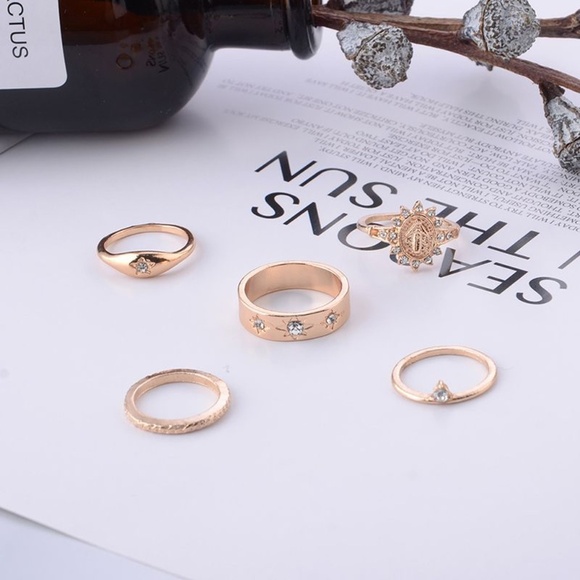 **ARLETHA* 5-Pc Gold x Rhinestone Fashion Ring Set - Picture 3 of 7